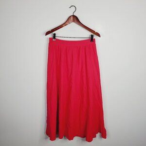 Rihoas Red Cotton A Line Cottagecore Stretch Waist Midi Skirt With Side Slits L